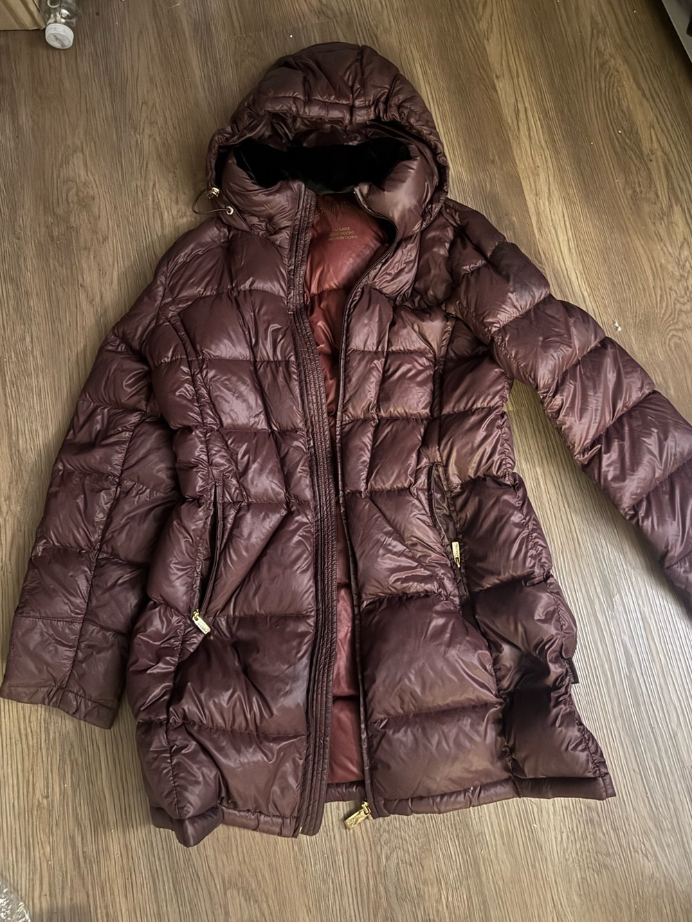 Calvin Klein Hooded Quilted Puffer Coat - Burgundy